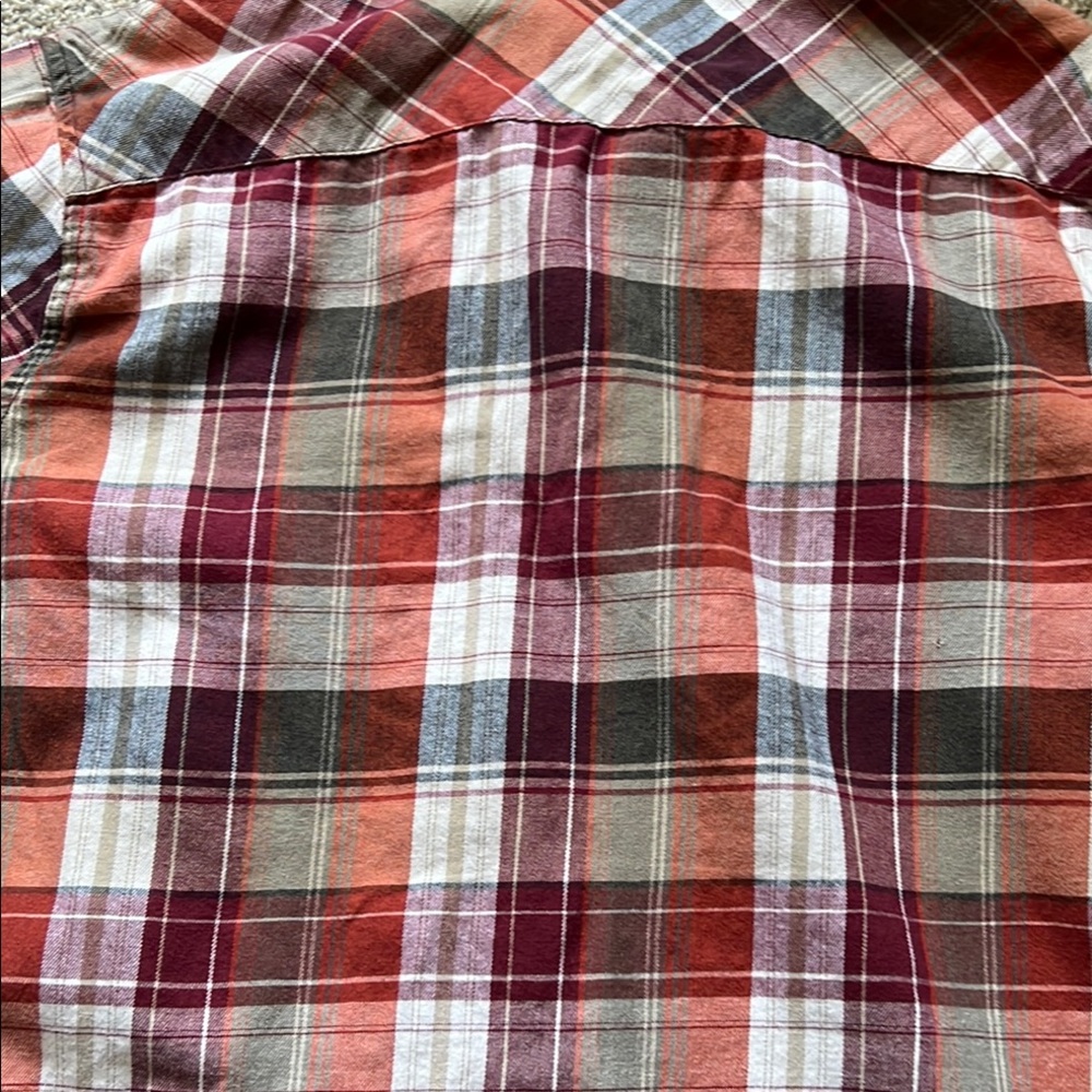 MERRELL Plaid Button Down 100% Cotton Women’s Large Burnt Orange Red Gray Pocket - Picture 9 of 11